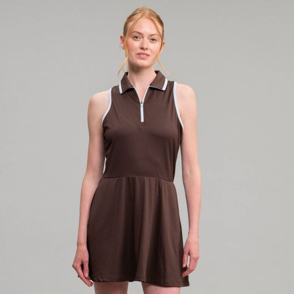 Richer Poorer Women's Sleeveless Zip Polo Dress - Dark Brown/Light Blue M